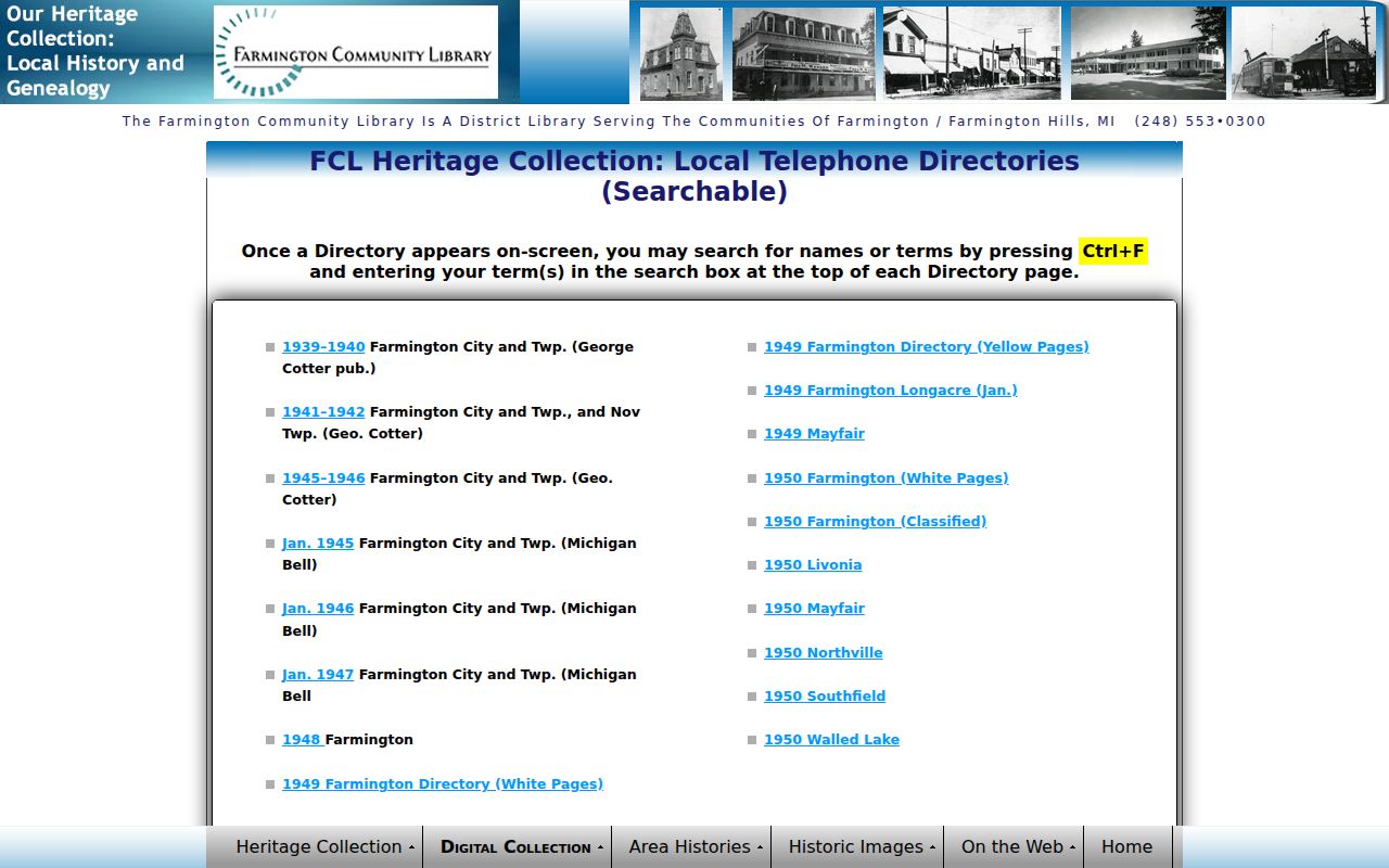 Farmington Hills city directory telephone directory collection