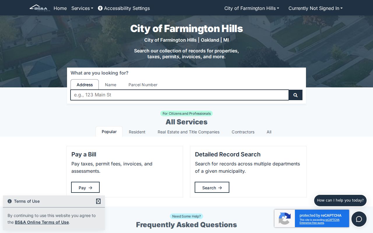 Farmington Hills residents directory municipal BS&A property search
