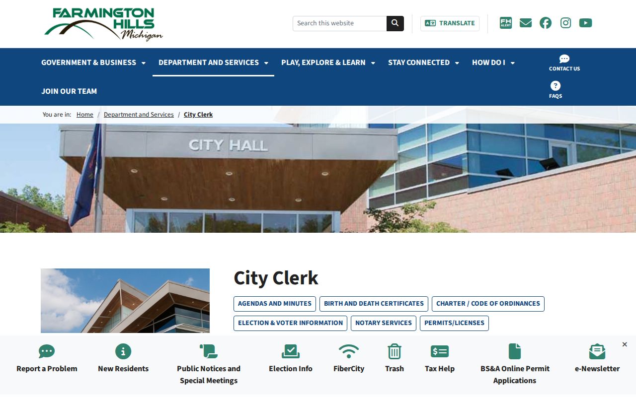 Farmington Hills residents directory City Clerk records office