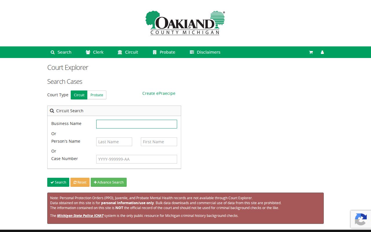 Farmington Hills residents directory Oakland Court Explorer case search
