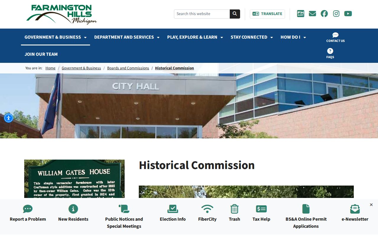 Farmington Hills neighbors reference to the Historical Commission local history resource