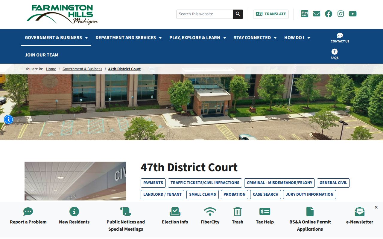 Farmington Hills resident lookup access at the 47th District Court
